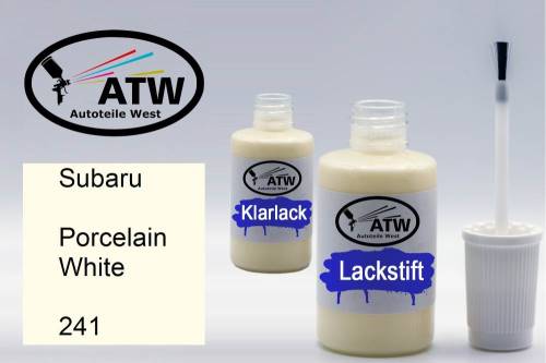 Subaru, Porcelain White, 241: 20ml Lackstift + 20ml Klarlack - Set, von ATW Autoteile West.